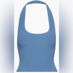 Blue Ribbed Halter Tank Top